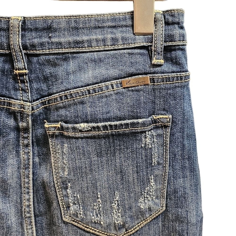 KanCan Frayed Hem Button Down Denim Skirt Size Small Cotton Stretch Distressed - Picture 7 of 9